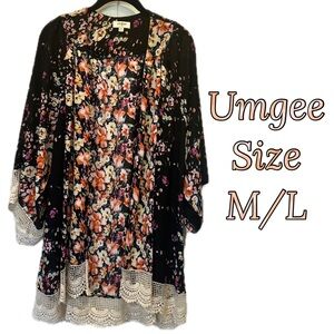Umgee M/L Floral Kimono with Lace